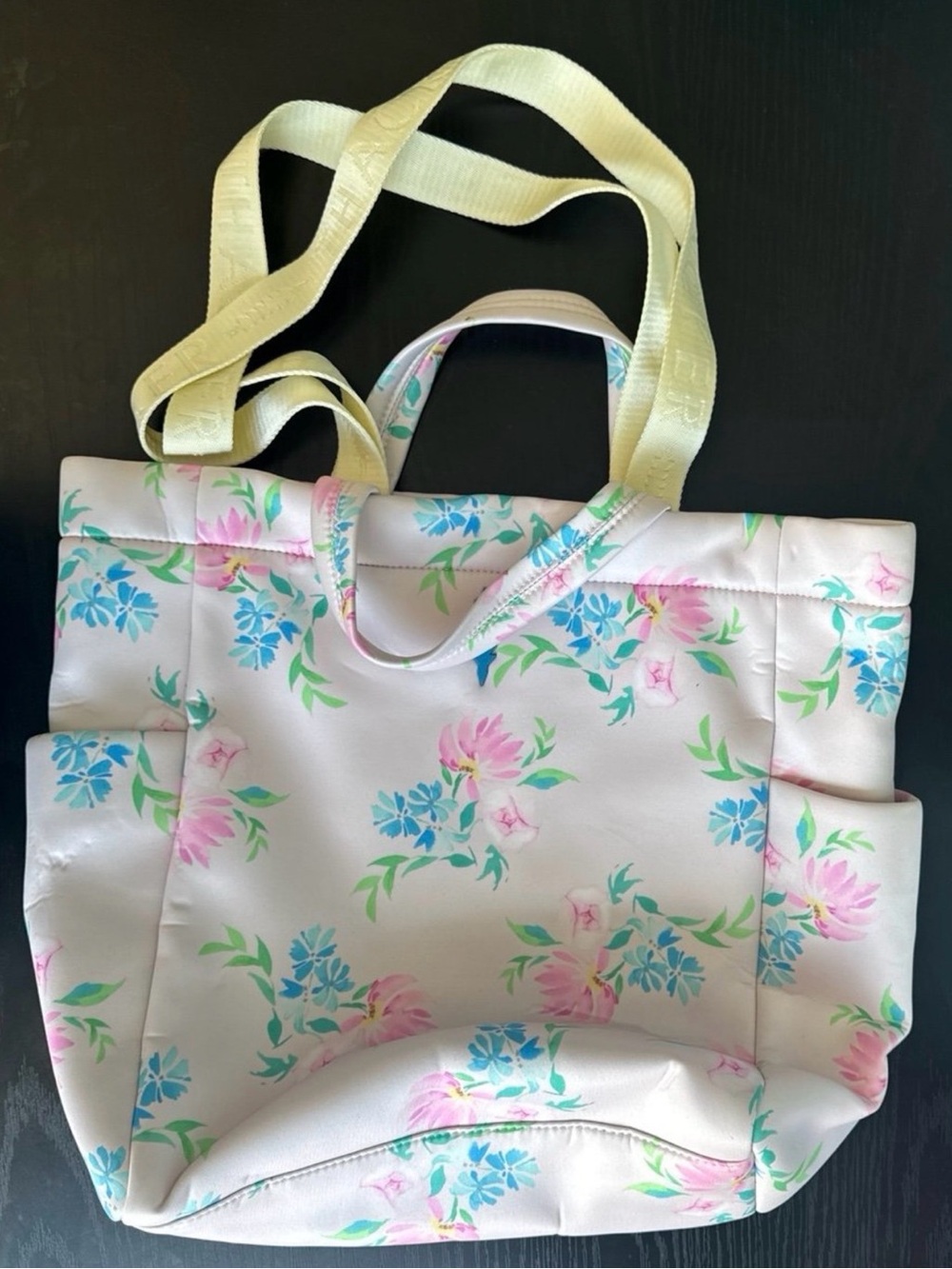 Pastel Floral Tote Bag with Cream Straps